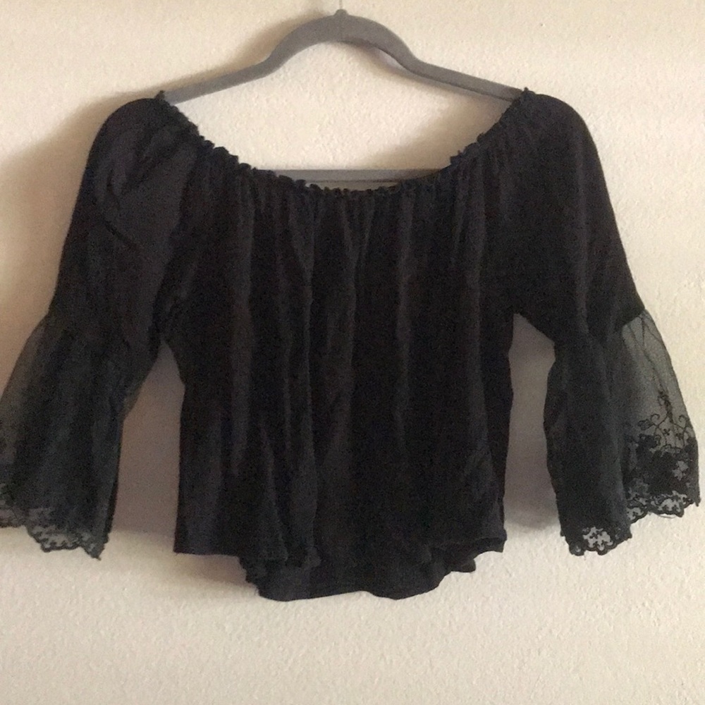 Boutique off the should cropped black lace shirt!